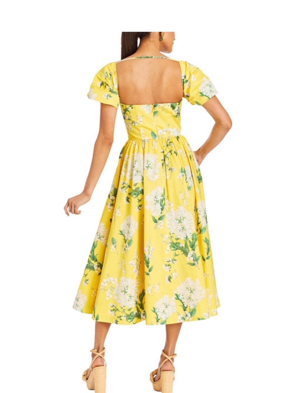 Sunny Yellow Off-Shoulder Floral Midi Dress، rare to find it - Picture 10 of 16